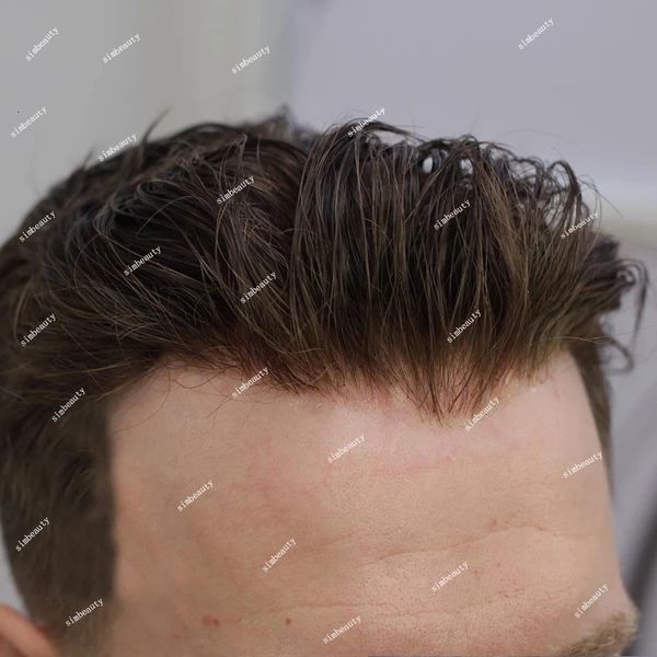

men's children's wigs natural hairline toupee durable thin skin full pu blonde brown mens human hair wig microskin capillary prost, Black
