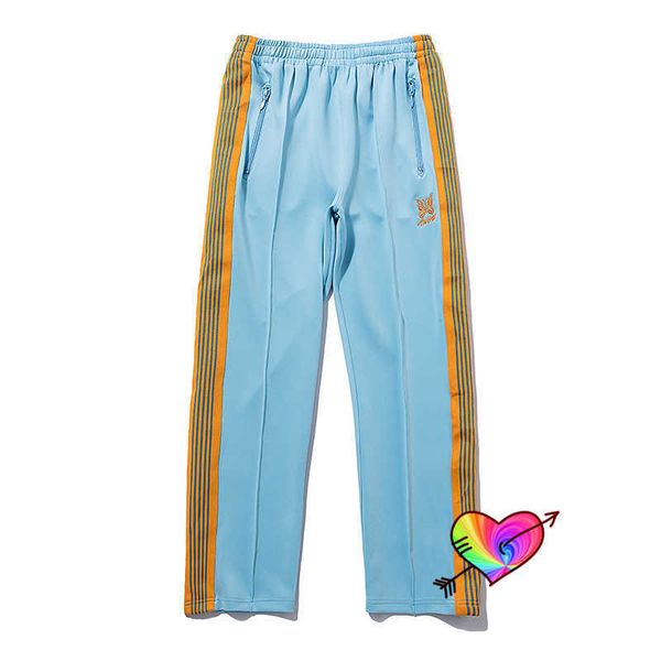 

men's pants 2021 blue needles track pants men women orange awge butterfly embroidered needles pants high street awge trousers t221205, Black