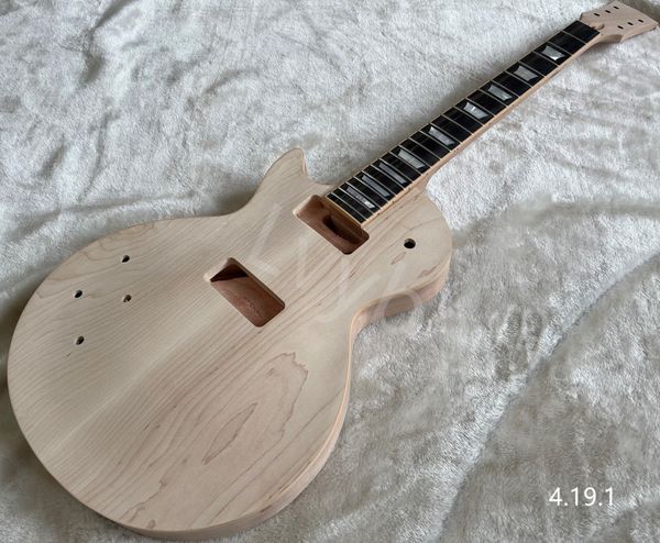 

electric guitar left hand half finisehd rawwood with solid plain maple board real pearl trapezoid shape inlay bullet nut