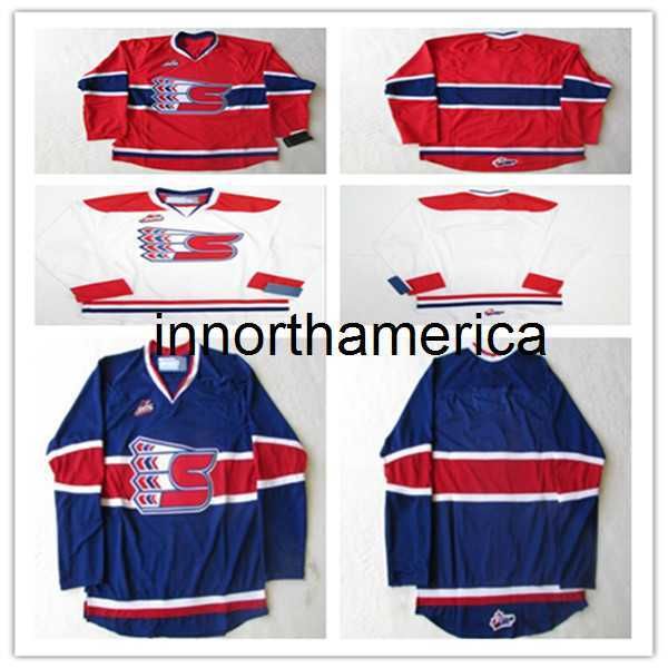 

custom men chl whl spokane ice hockey jerseys luke rowski logan cunningham jack finley stitched white red blue s-3xl, Black