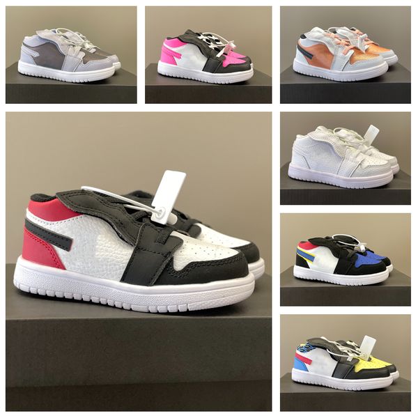 

jump mans 1s kids basketball shoes paint drip light smoke grey pink quartz shadow lucky green boys girls toddler outdoor sneakers size 22-37, Black