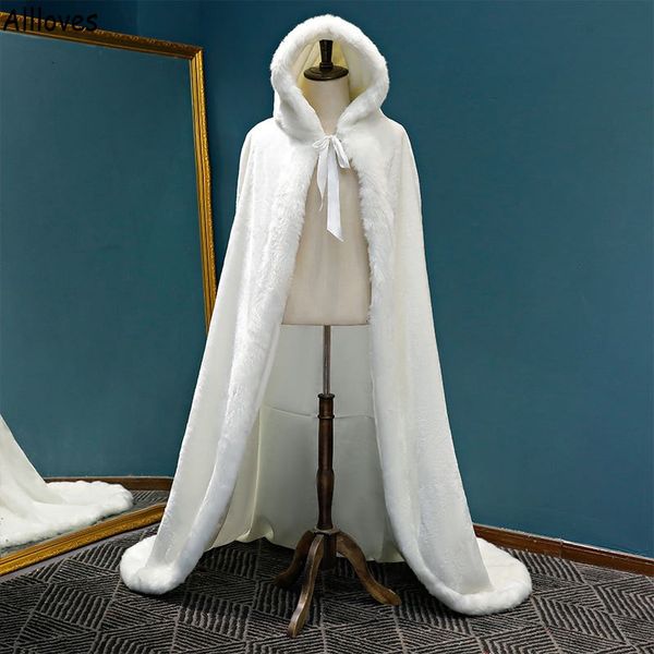 

winter long warm wedding capes jackets white faux women cloak floor length bride shawl fur cape coat bridal wrap cl1560