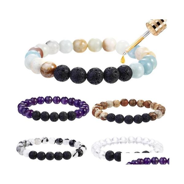 

beaded volcanic stone bracelets chakra yoga 8mm natural round beads for fanshion men women 6 styles drop delivery jewelry dhk7u, Black
