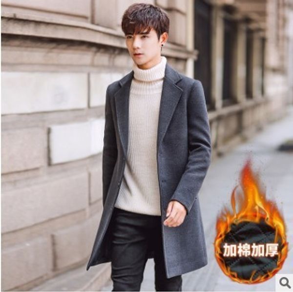 

men's jackets men's winter jacket overcoat single breasted jacket fashion solid color trench coat long sleeve woolen blend outwear, Black;brown