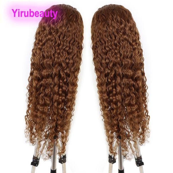 

brazilian human hair 13x4 lace front wig 8# color peruvian indian raw virgin hair 150-210% density water wave curly, Black;brown