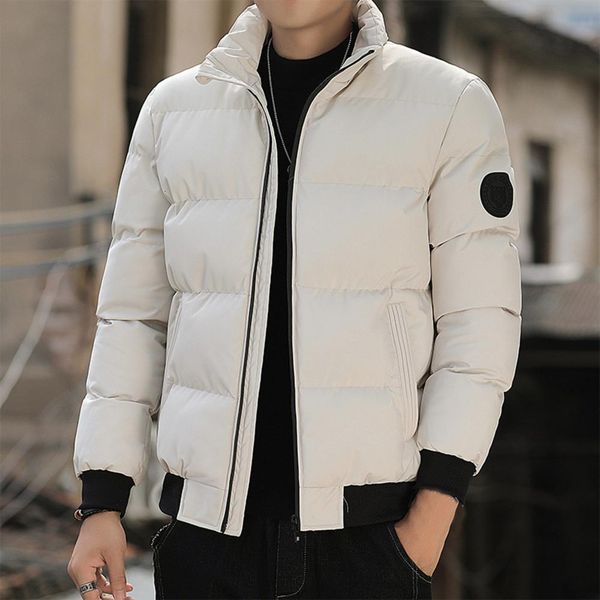 

men s down parkas cotton padded long sleeve stand collar jacket trendy zipper coldproof pockets coat all match outerwear for work 221205, Black