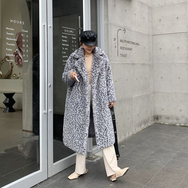 

womens leather faux 17kg19kg weight winter thick warm leopard long teddy fur coat women outerwear loose suit collar rabbit jacket female 221, Black