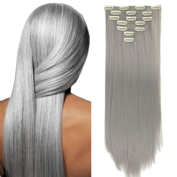 

synthetic s soowee 7pcs set synthetic hair long straight curly clip in hair s gray hairpiece fake hair clip ins es 221205, Black