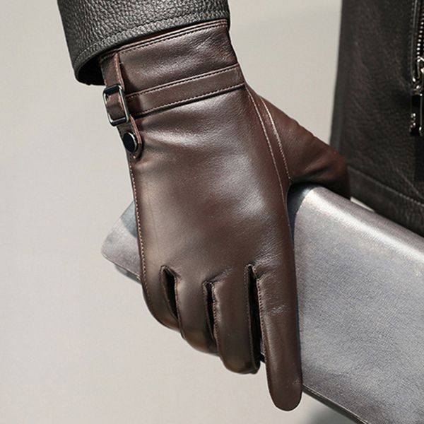 

five fingers gloves goatskin men' sheepskin winter leather warmth thickening outdoor motorcycle mittens s2765 221203, Blue;gray