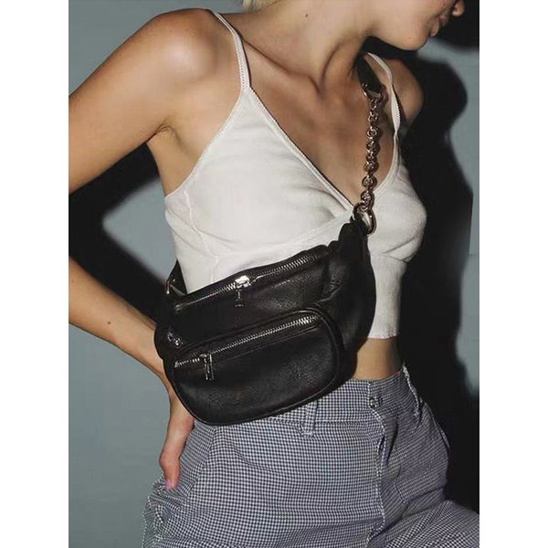 

waist bags fashionable women s pu soft leather chain chest motorcycle style street handsome cool personality messenger 221203