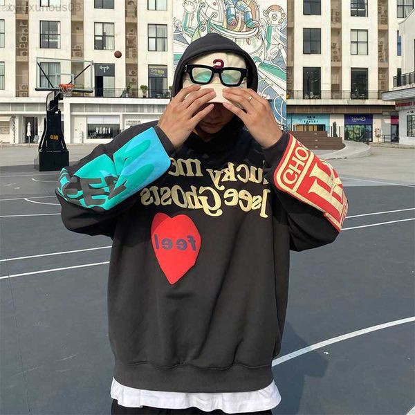 

sweat capuche en velours pour homme vtement de rue style hip hop avec inscription graffiti lucky me i see stranger things, Black