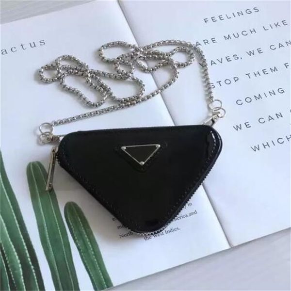 

fashion designer triangle cross body bags handbags clutch lady coin purse shoulder headphone bag for women luxury chains purse letter glossy, Red;black