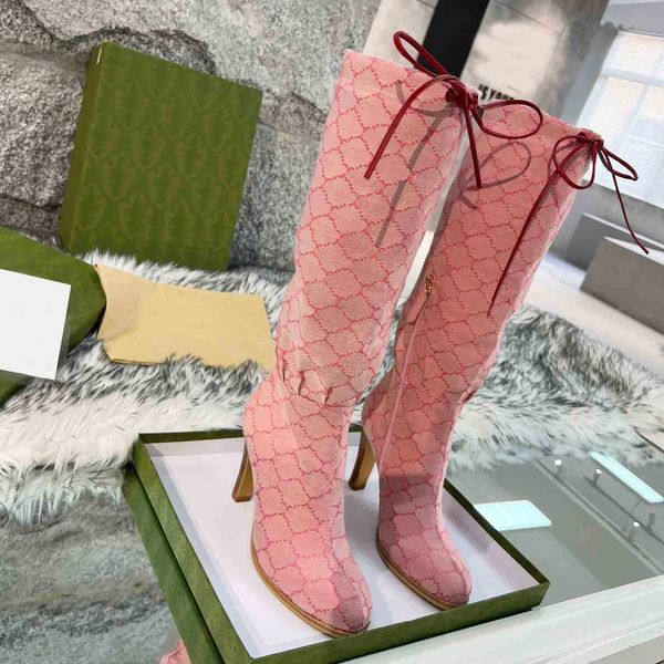 

genuine leather red beige canvas boots over the knee boot's designer womens boots zipper laces casual shoes fashion high heel women lux, Black