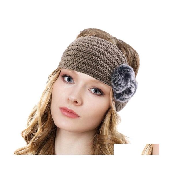 

headbands winter ear warmer rabbit pompom headhand women fashion knitted hair band elastic headwrap wide crochet turban accessories dhxan, Silver