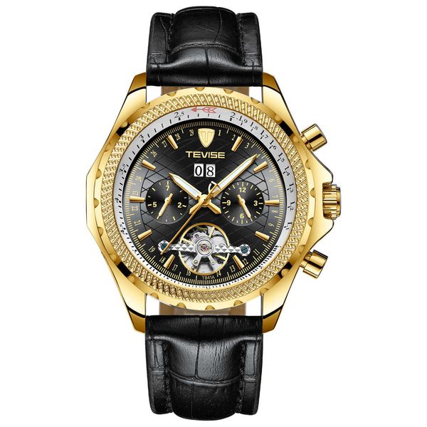 

watch wrist swiss tevise dafei men's fully automatic mechanical leisure tourbillon waterproof, Slivery;brown