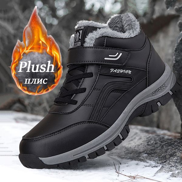 

boots winter leather women men shoes waterproof boot man plush keep warm sneakers outdoor ankle snow casual 221205, Black