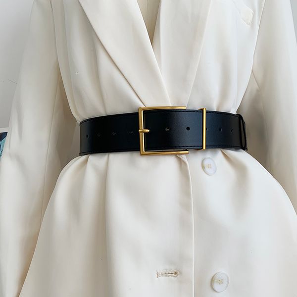 

belts women's fashion black wide belt square pin buckle imitation leather waist strap decorative coat dress simple dress waistband 2212, Black;brown