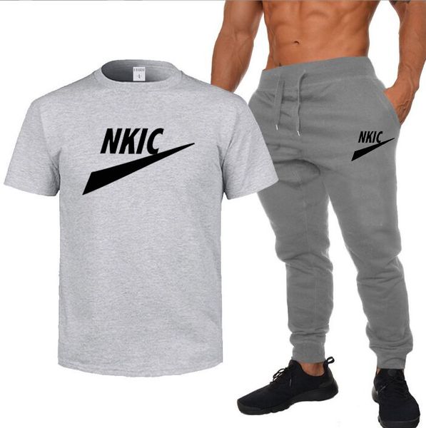 

fashion summer men running sets tracksuit men football jerseys sportswear short sleeve t-shirt shorts sports suits 2-piece set brand logo pr, Gray