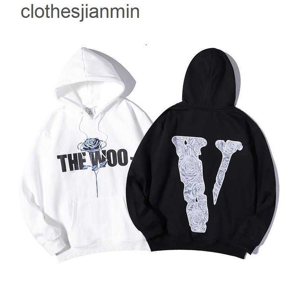 

men's hoodie 50% discount in stores chaopai autumn winter rose printed loose hooded sweater big v men's and women's couple&#0, Black