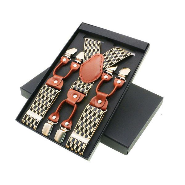 

suspenders 6 clip men's suspenders casual fashion braces elegant brown leather shirt suspenders adjustable belt strap dad gift 221205, Black;white