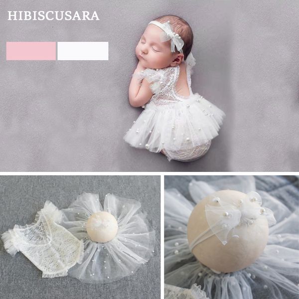 

keepsakes born baby pography clothing fairy lace dress pearls decoration romper skirt headband 3pcs sets infant girl princess outfis 221205