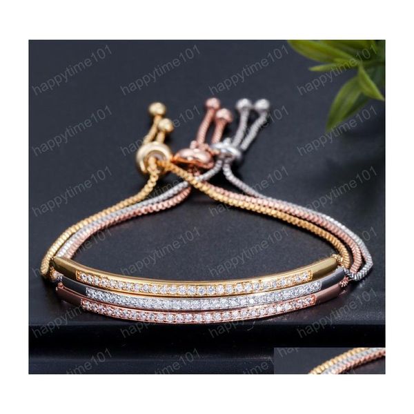 

chain cubic zircon adjustable bracelet bangle for women captivate bar slider brilliant cz rose gold color chain jewelry pseira femin dhc7l, Black