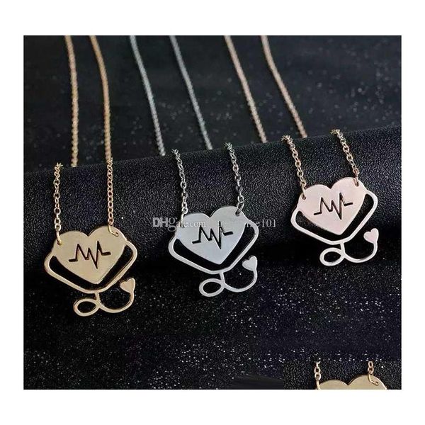 

pendant necklaces heartbeat stethoscope pendant necklace heart love pendants fashion jewelry with sier gold chains for women men gif dhdin, Silver