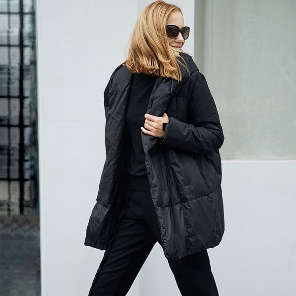 

women's down parkas winter clothing thickening fashion lightweight twowear ashaped down cotton jacket female bread 221205, Black