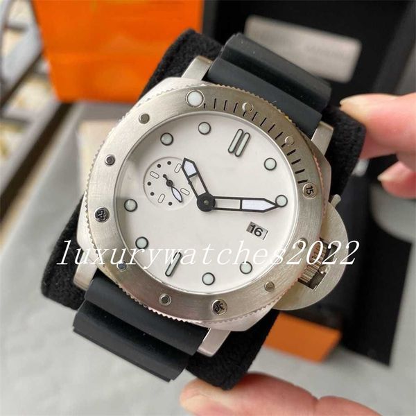 

men watch auto date 44mm white dial rubber strap pam steel automatic mechanical high-quality sapphire luminescent waterproof men's wris, Slivery;brown