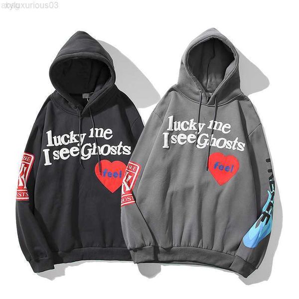 

letter graffiti lucky me see ghosts print harajuku hoodie sweater cool couple outfit streetwear, Black