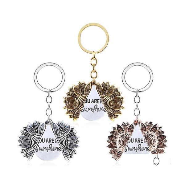 

keychains lanyards sunflower keychain custom you are my sunshine letter key chain open locket sun flower pendant keyring drop deli dhx8j, Silver