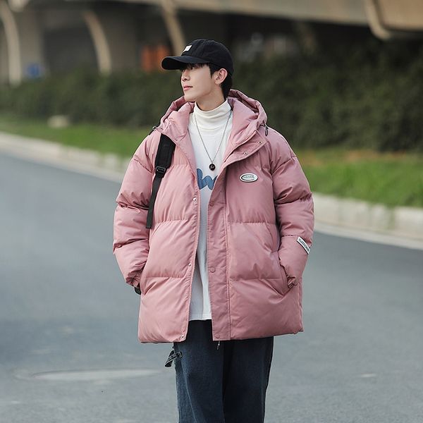 

men's down parkas men's and women's couple clothes winter solid color hooded bubble jacket comfortable warm thicken puffer ja, Black