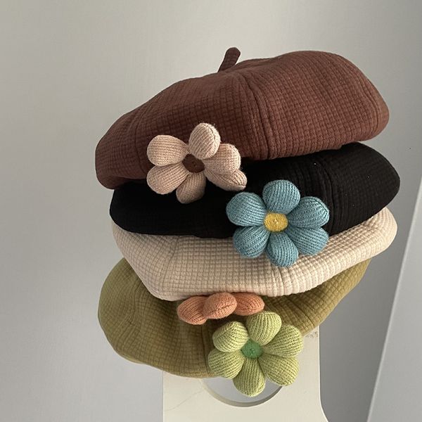 

caps hats milancel autumn kids berets children flower wool hat 221205, Yellow