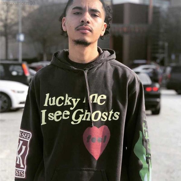

original brand lucky me i see ghosts cpfm love flame oil paint limited sweatshirt fashion men women fleece hip hop hooded hoodie, Black