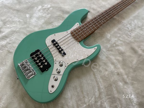 

electric guitar 5 strings bass roasted maple neck and fingerboard solid green color white tortoise pickgaurd
