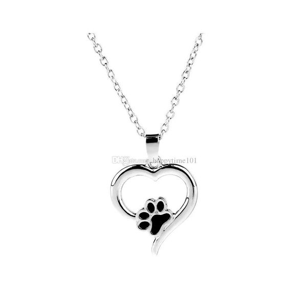 

pendant necklaces black enamel dog paw heart pendant necklace sier chain human friends pet jewelry for women children drop delivery dhphq, Silver