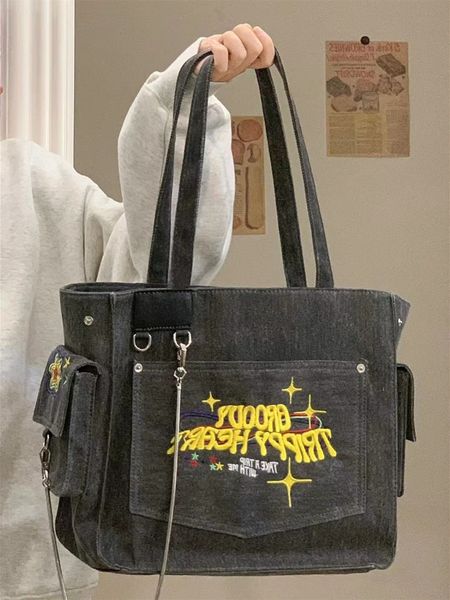 

evening bags washed canvas embroidered letters portable retro vintage tote high capacity shoulder underarm shopping woman 221205