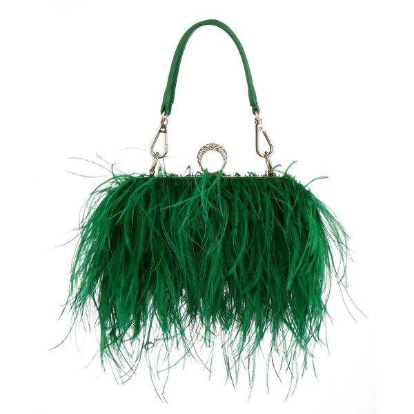 

evening bags luxury ostrich feather for women chain shoulder crossbody bag tassel party clutch purse green wedding handbags 221203