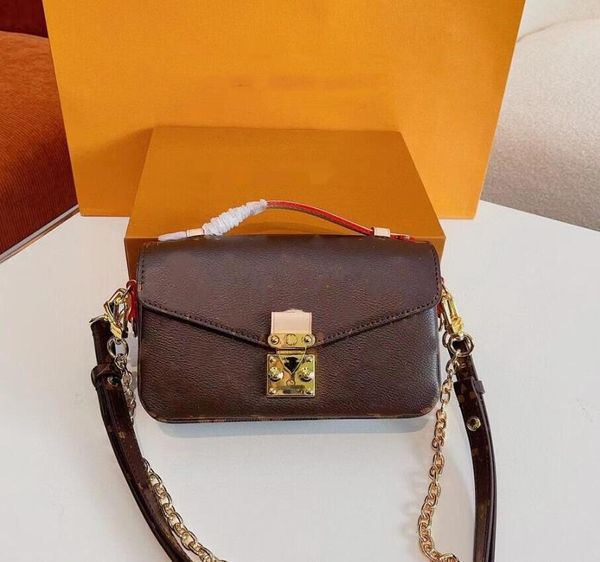 

Fashion Handbags Shoulder S Designer Bags Metal Chain Gold Women Genuine Leather Bag Flip Cover Diagonal Messenger Crossbody Handbag Purse Box, Brown