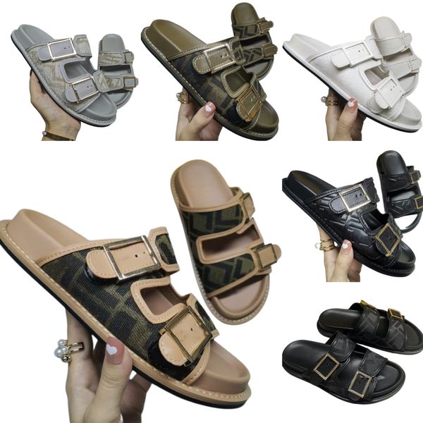 

new slippers men's and women's sandals designer flip flops cowhide classic fashion matching color print open toe mueller beach sho, Black