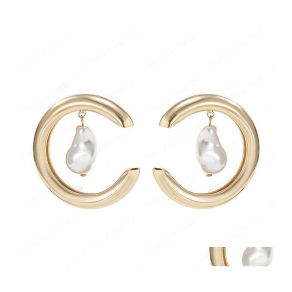 

stud imitation pearl cshaped earrings studs women geometric hollow out copper earring european business party ear wear jewelry acces dhgv1, Golden;silver