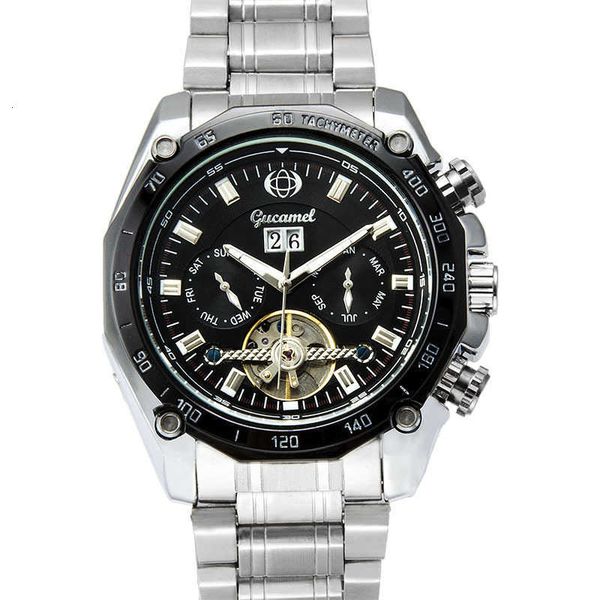 

watch wrist ancient camel automatic mechanical tourbillon double calendar business fashion men's, Slivery;brown