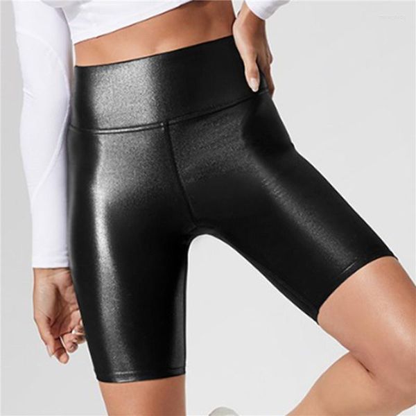 

women's shorts women high waist faux leather casual fashion elastic pu slim solid mature all-match summer short pants, White;black