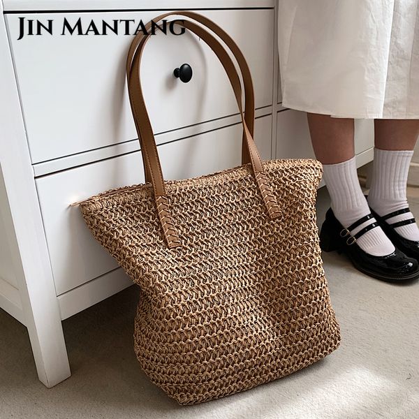 

evening bags handwoven womens shoulder handbag bohemian summer fashion straw beach tote bag travel shopper weaving shopping bolsa 221205