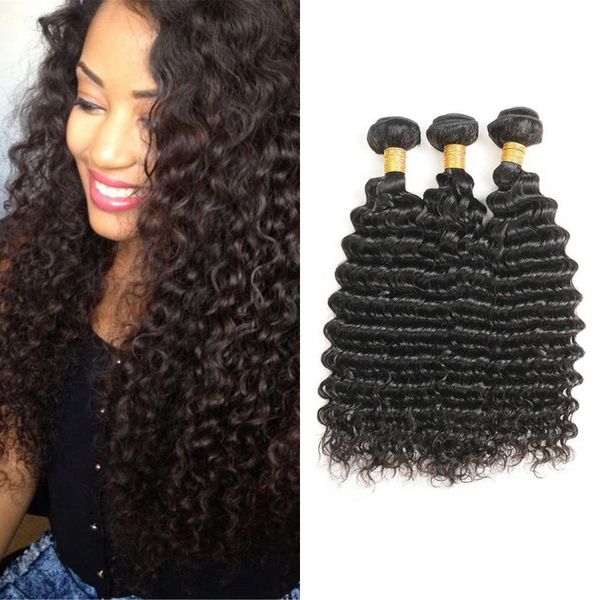 

brazilian human hair deep wave bundles 3pcs/lot natural color remy hair weaving for women 8-26 inch, Black