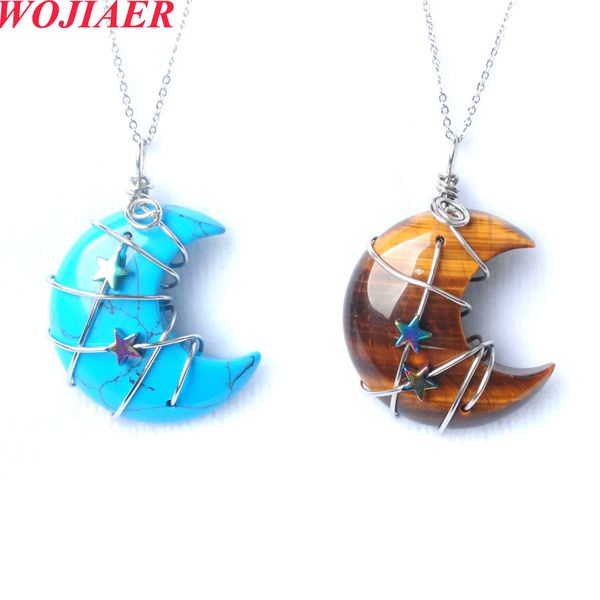 

natural stone necklace reiki chakra pendants moon star pink quartz women jewelry pendulo chain 18 inch bo979, Silver