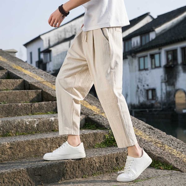 

men's pants linen wide men pants new korean trousers oversize linens streetwear 2022 male spring summer pants casual men clothing sweat, Black