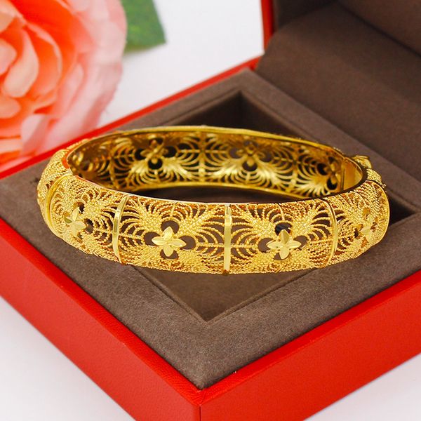 

14mm thick wide women bangle bracelet 18k yellow gold filled filigree hollow solid wedding bangle jewelry gift can open, Black