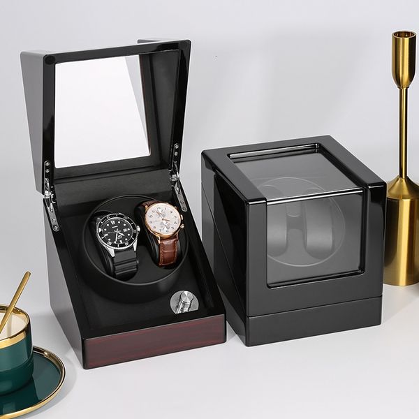 

watch boxes cases 2 unique automatic winder wood ostrich veins leather winding storage collection display motor box 221205, Black;blue