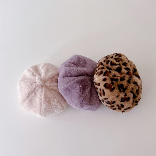 

caps hats baby girl fashion leopard print berets kid solid pumpkin hat girls keep warm soft hairy all match painter sweet cap 221205, Yellow